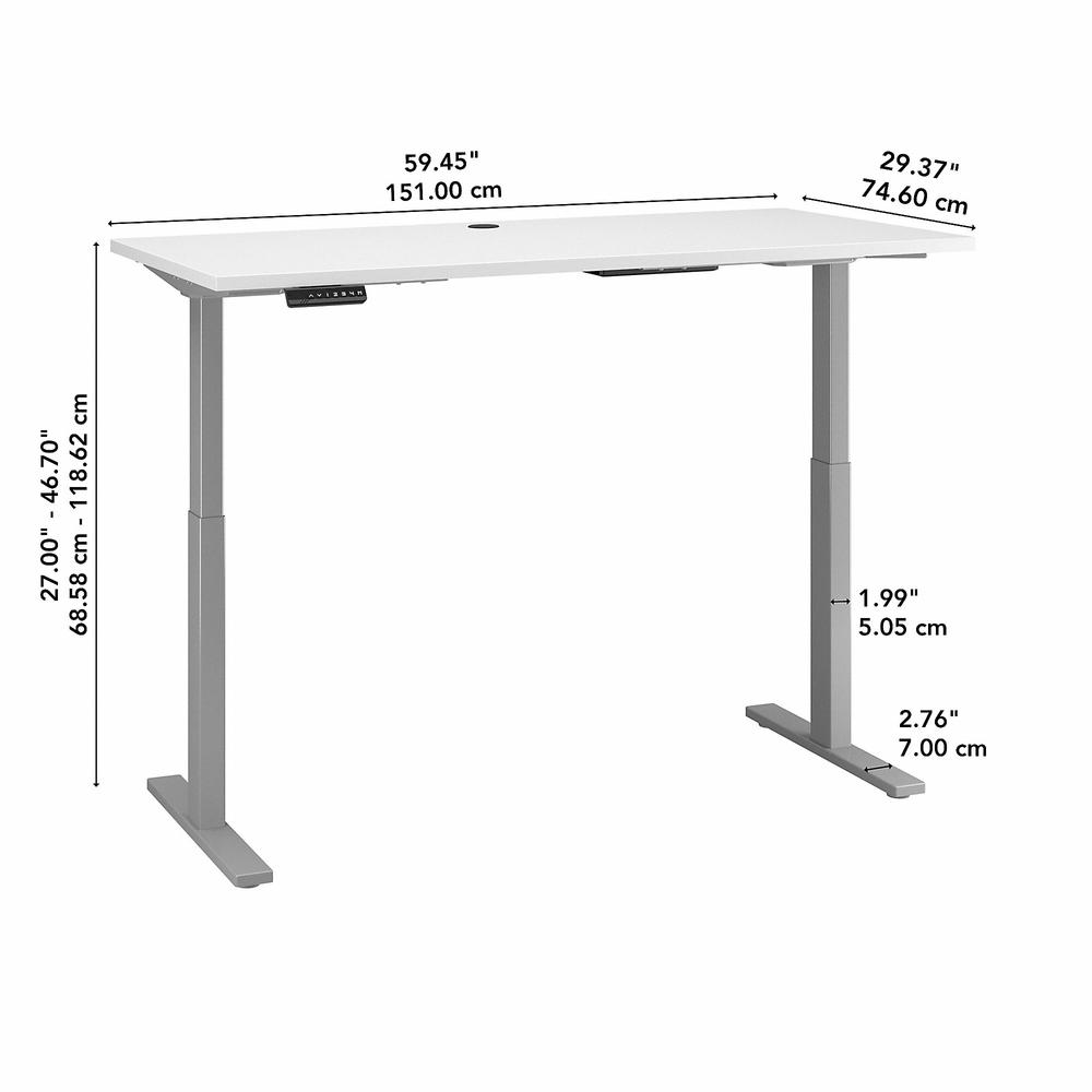 Move 60 Series by Bush Business Furniture 60W x 30D Height Adjustable Standing Desk, White/Cool Gray Metallic. Picture 6