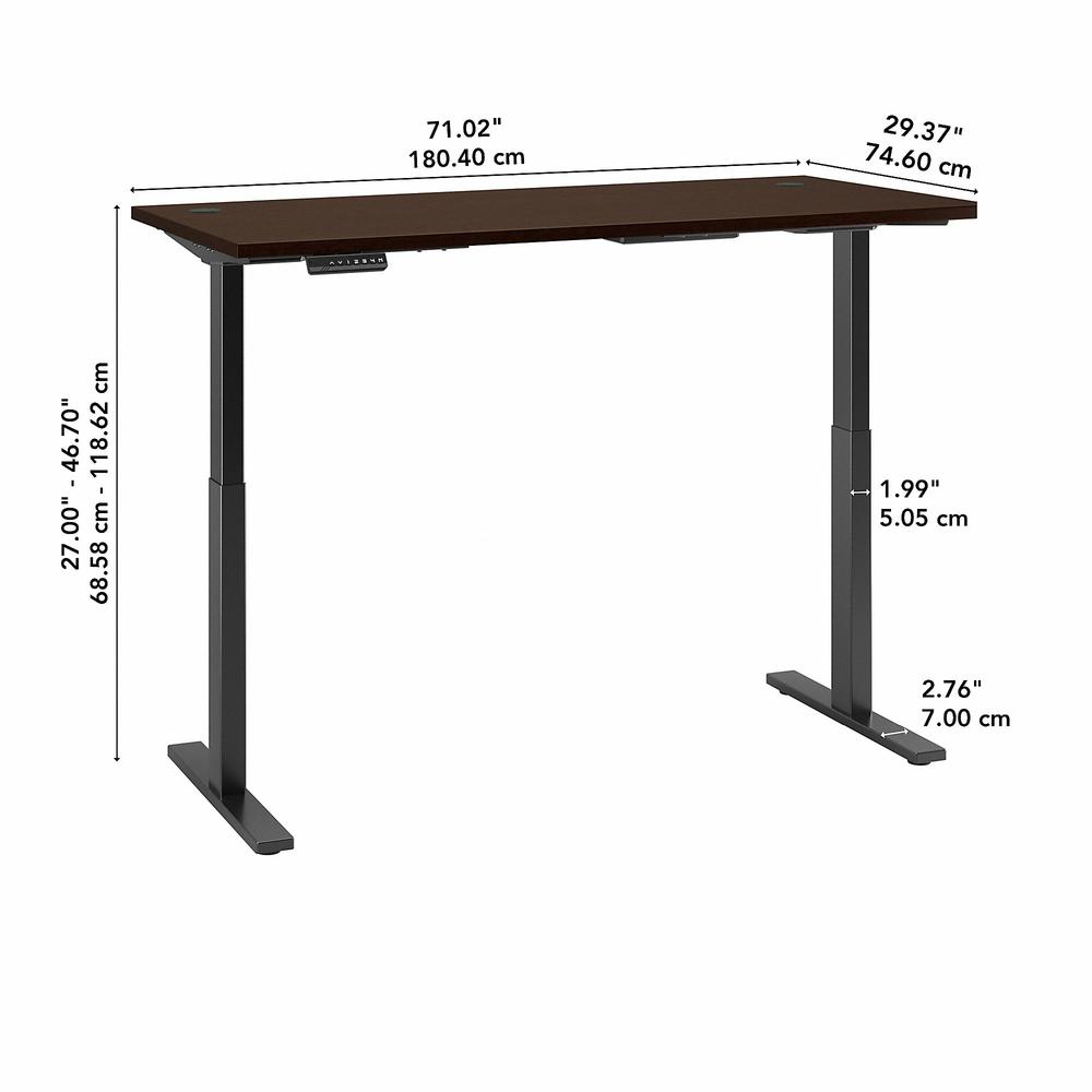 Move 60 Series by Bush Business Furniture 72W x 30D Height Adjustable Standing Desk, Mocha Cherry/Black Powder Coat. Picture 6