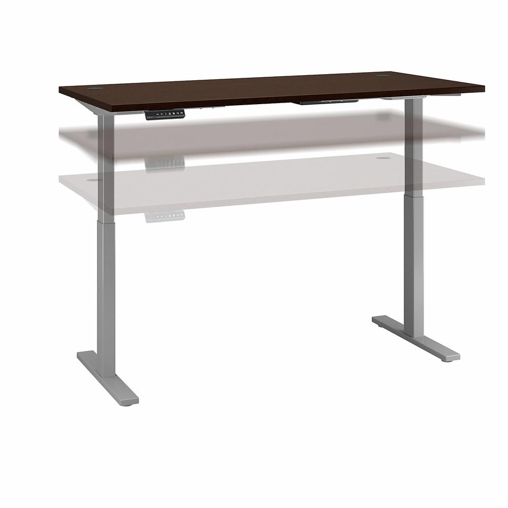Move 60 Series by Bush Business Furniture 72W x 30D Height Adjustable Standing Desk, Mocha Cherry/Cool Gray Metallic. Picture 1