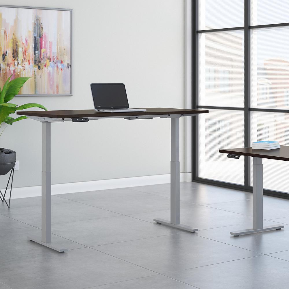 Move 60 Series by Bush Business Furniture 72W x 30D Height Adjustable Standing Desk, Mocha Cherry/Cool Gray Metallic. Picture 2