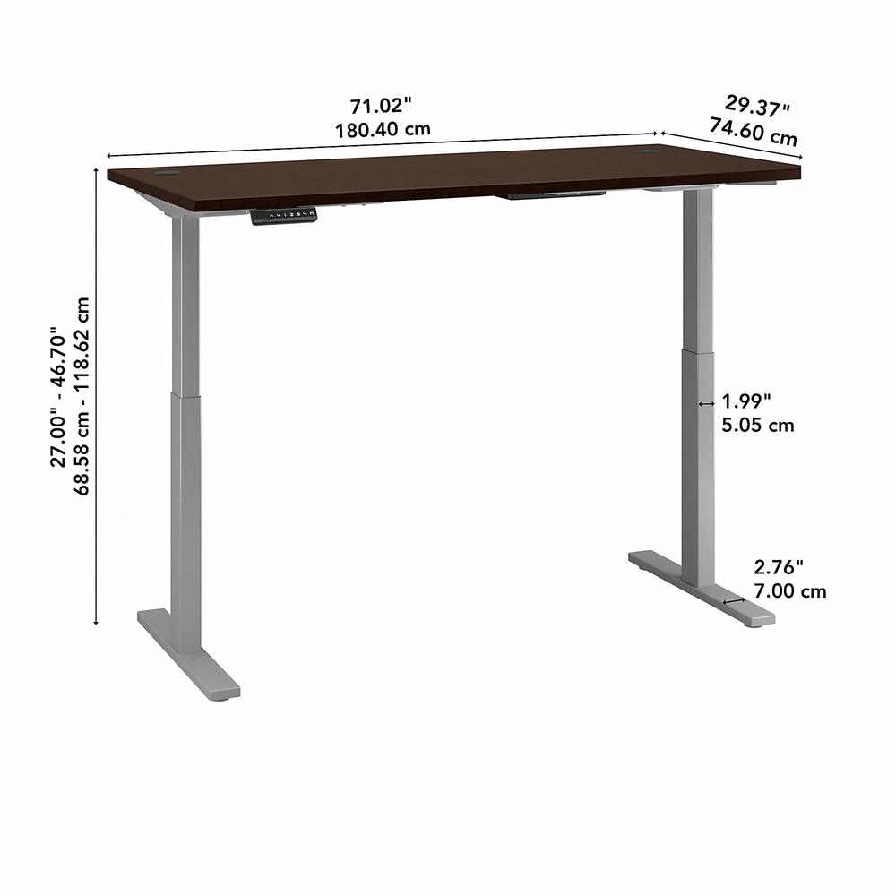 Move 60 Series by Bush Business Furniture 72W x 30D Height Adjustable Standing Desk, Mocha Cherry/Cool Gray Metallic. Picture 6