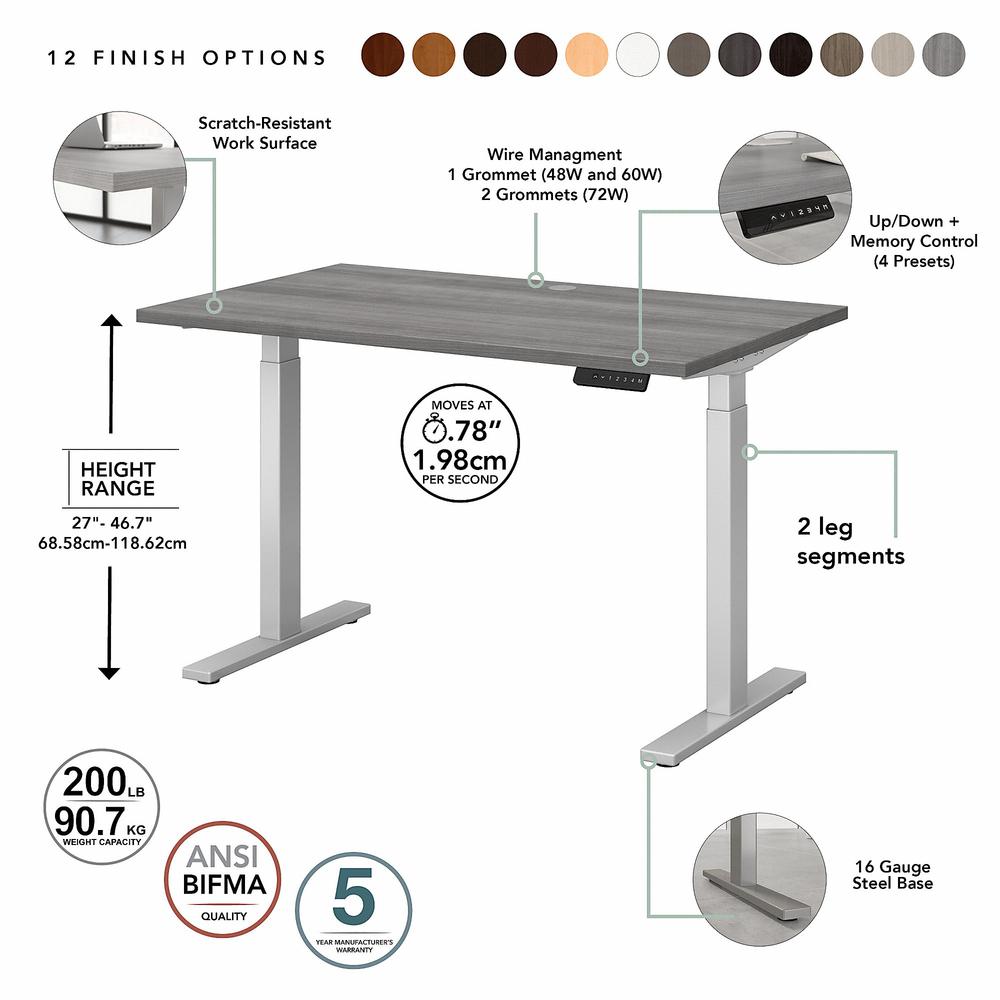 Move 60 Series by Bush Business Furniture 72W x 30D Height Adjustable Standing Desk , Platinum Gray/Cool Gray Metallic. Picture 3