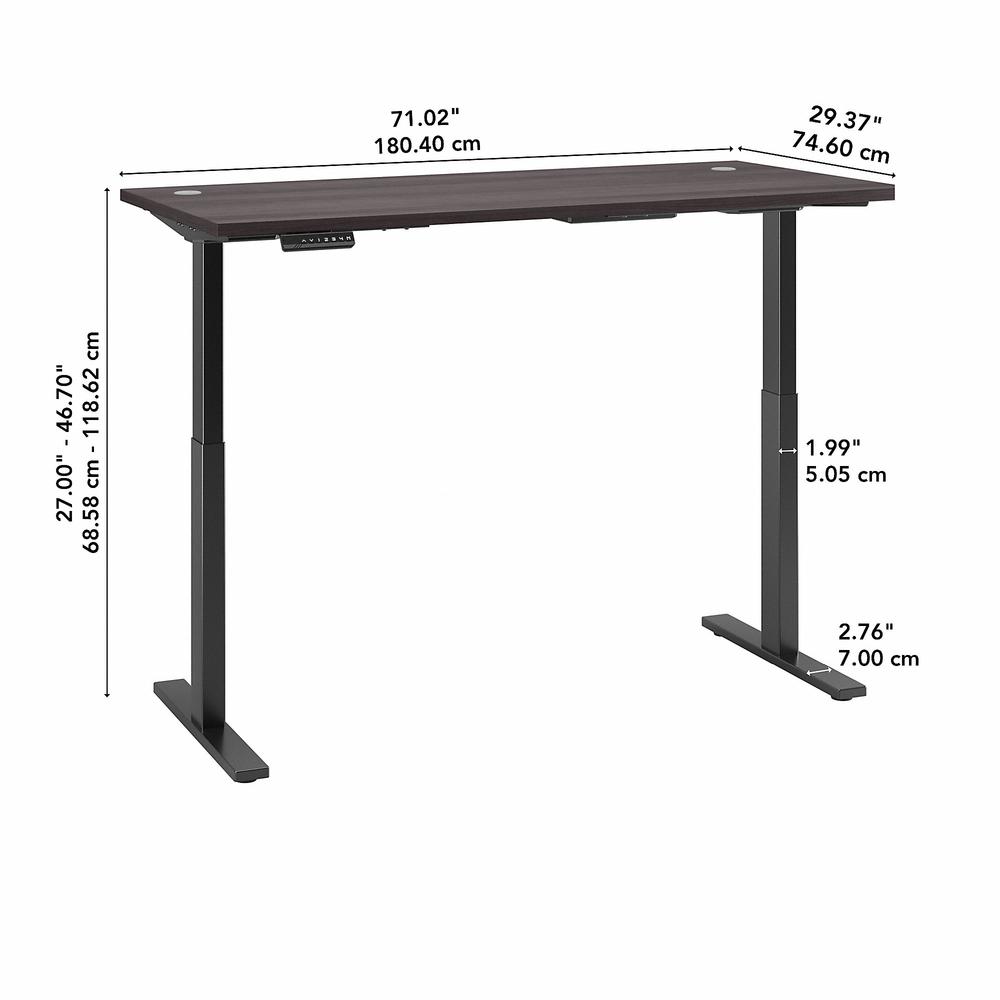 Move 60 Series by Bush Business Furniture 72W x 30D Height Adjustable Standing Desk, Storm Gray/Black Powder Coat. Picture 6