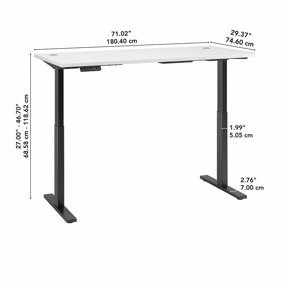 Move 60 Series by Bush Business Furniture 72W x 30D Height Adjustable Standing Desk, White/Black Powder Coat. Picture 6