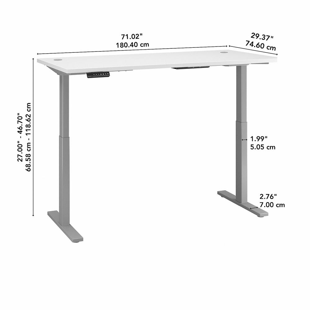 Move 60 Series by Bush Business Furniture 72W x 30D Height Adjustable Standing Desk, White/Cool Gray Metallic. Picture 6