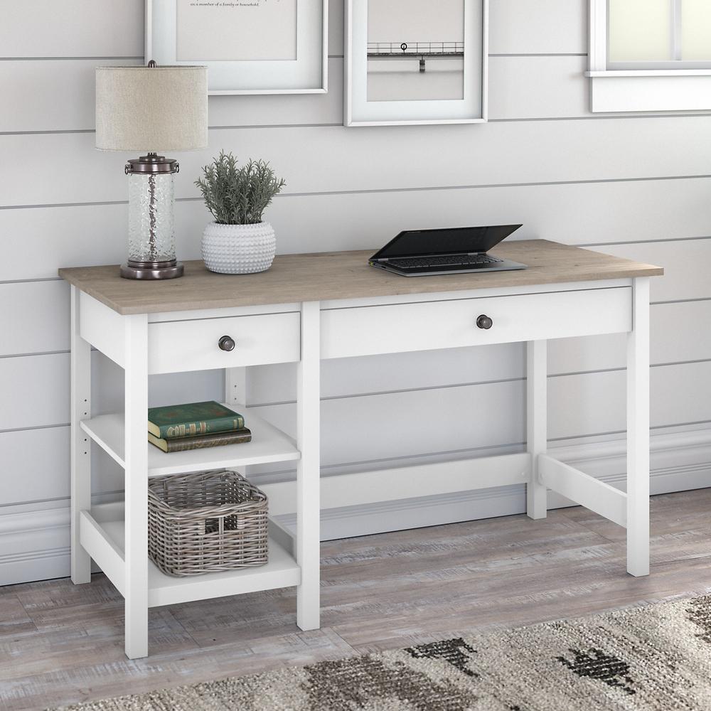 Bush Furniture Mayfield 54W Computer Desk with Shelves, Shiplap Gray/Pure White. Picture 2