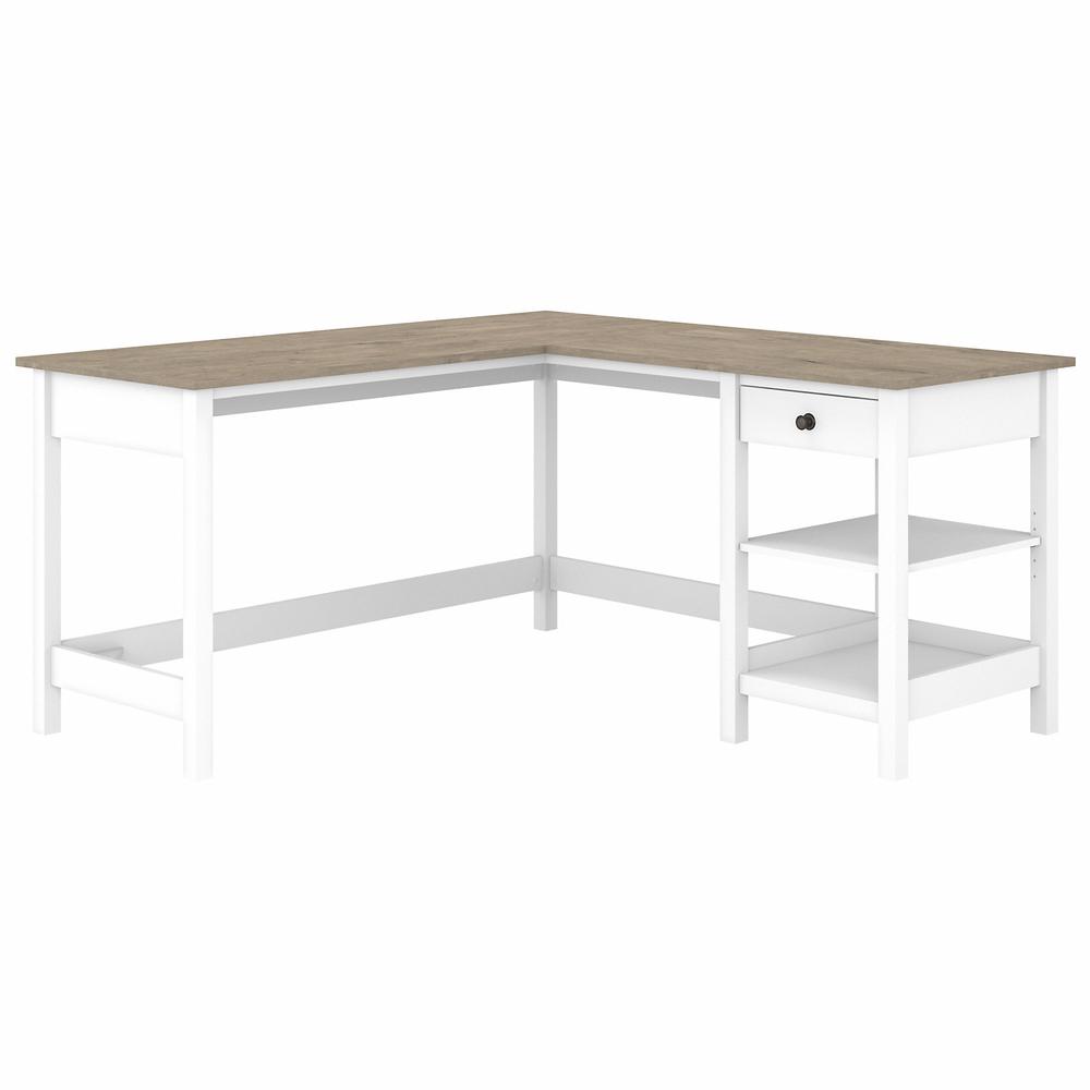 Bush Furniture Mayfield 60W L Shaped Computer Desk with Storage, Shiplap Gray/Pure White. Picture 1