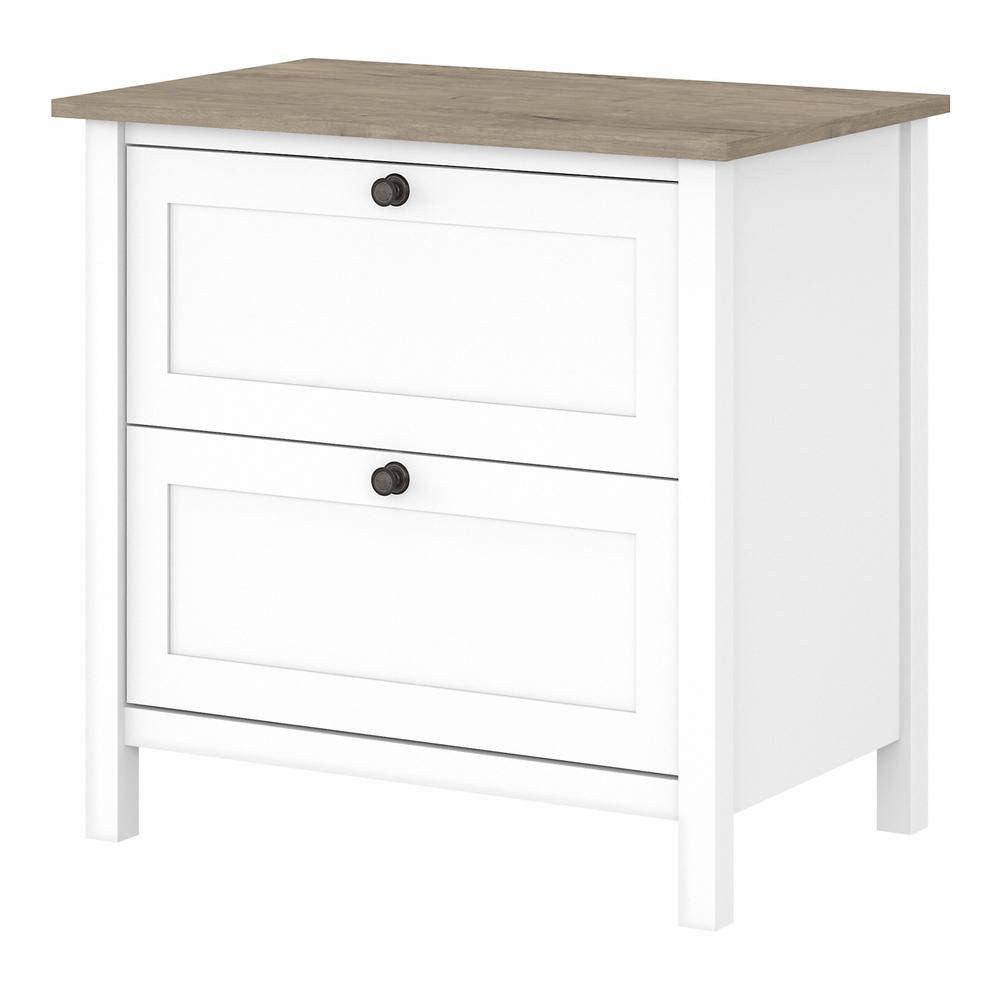 Bush Furniture Mayfield 2 Drawer Lateral File Cabinet in Pure White and Shiplap Gray. Picture 1