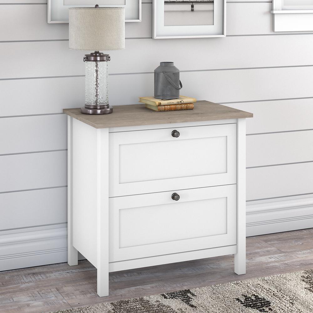 Bush Furniture Mayfield 2 Drawer Lateral File Cabinet in Pure White and Shiplap Gray. Picture 2