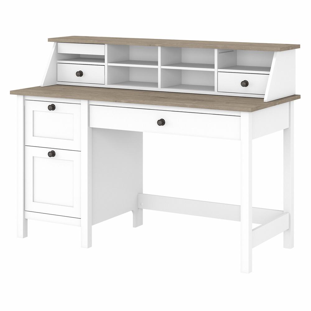 Bush Furniture Mayfield 54W Computer Desk with Drawers and Desktop Organizer, Shiplap Gray/Pure White. Picture 1