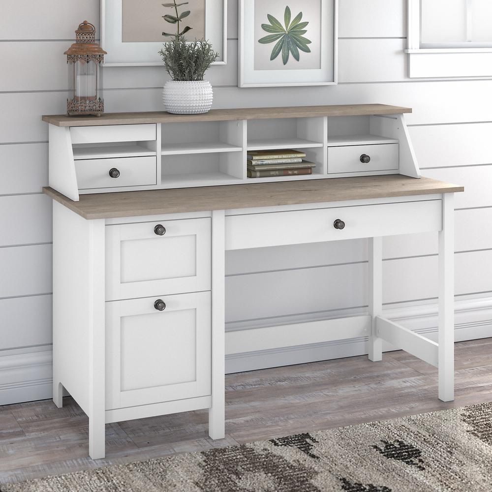 Bush Furniture Mayfield 54W Computer Desk with Drawers and Desktop Organizer, Shiplap Gray/Pure White. Picture 2