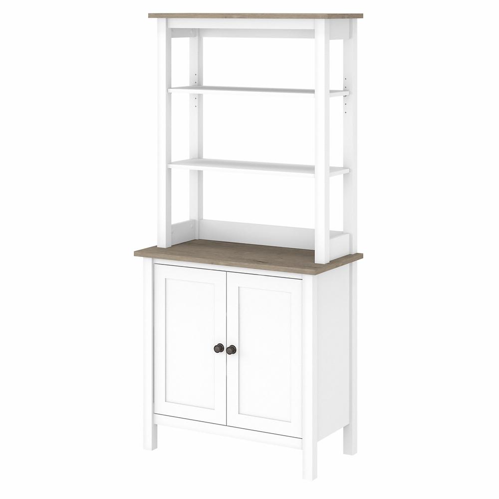 Bush Furniture Mayfield 5 Shelf Bookcase with Doors in Pure White and Shiplap Gray. Picture 1