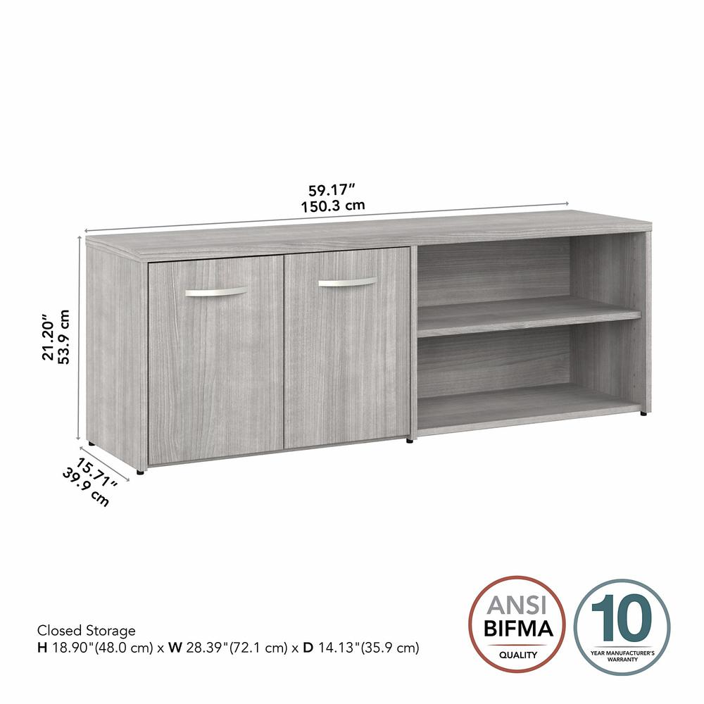Bush Business Furniture Hybrid Low Storage Cabinet with Doors and Shelves - Platinum Gray/Platinum Gray. Picture 5