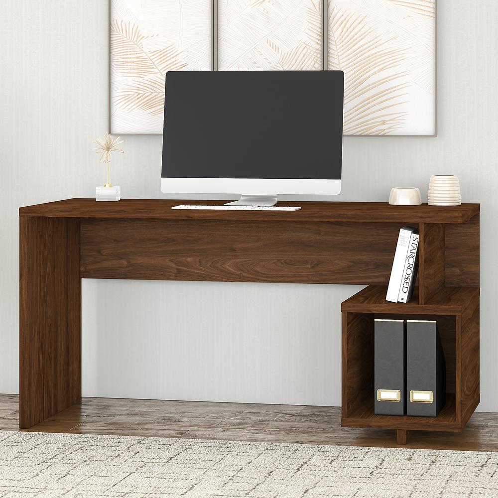 Madison Avenue 60W Writing Desk with Storage Cubby, Modern Walnut. Picture 2