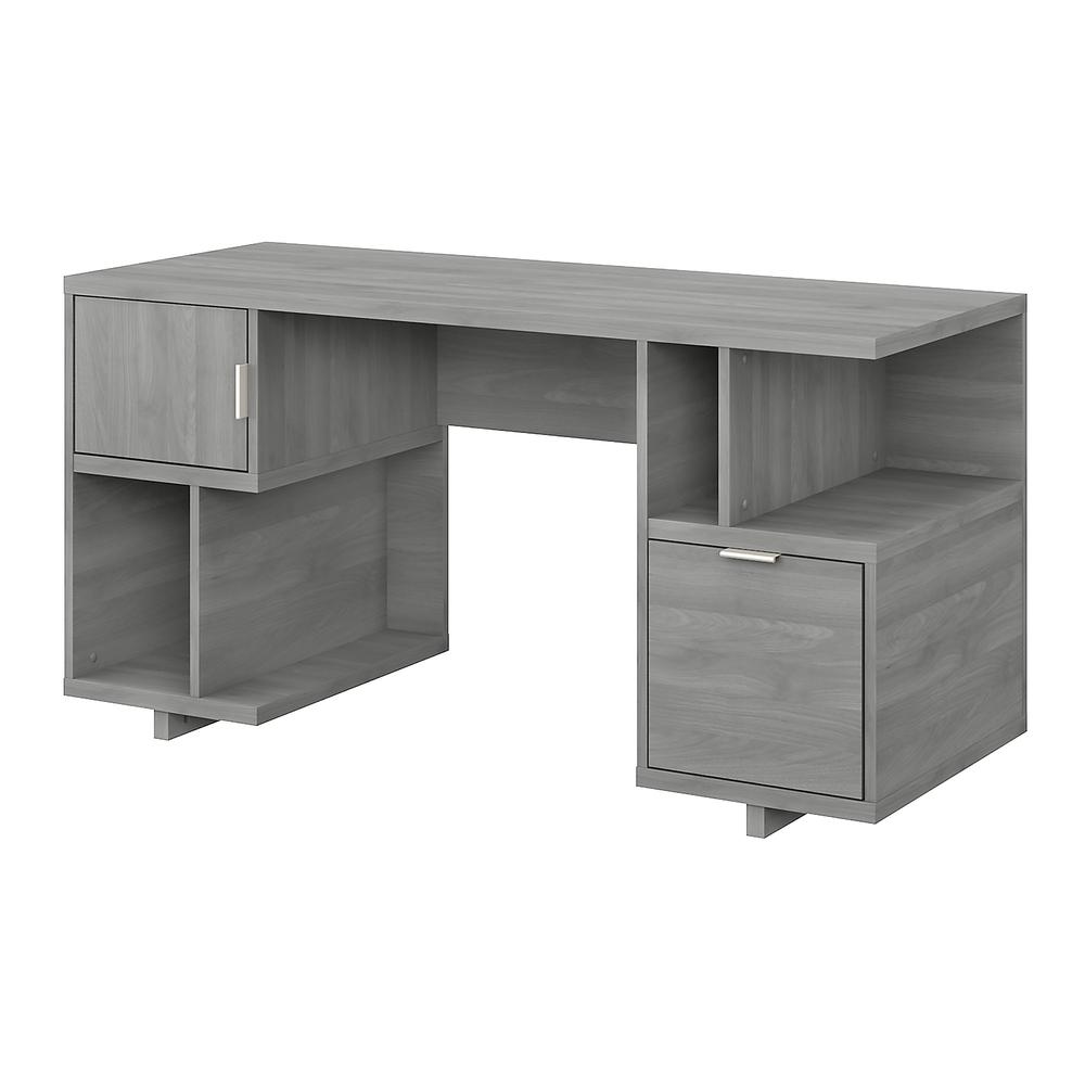 Madison Avenue 60W Computer Desk with Drawer, Storage Shelves and Door, Modern Gray. Picture 1