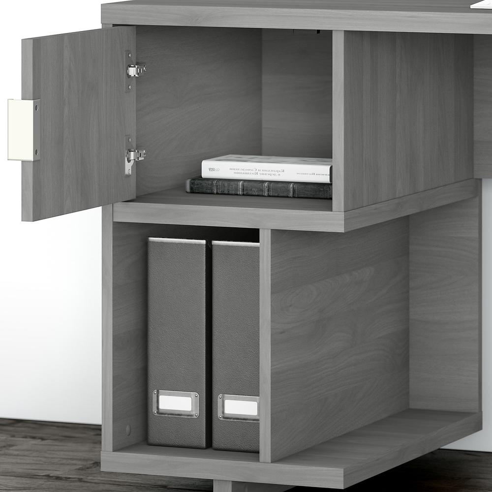 Madison Avenue 60W Computer Desk with Drawer, Storage Shelves and Door, Modern Gray. Picture 5