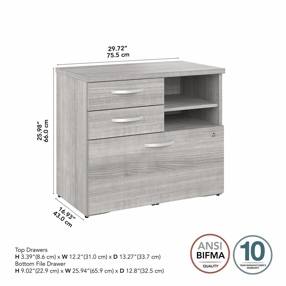 Bush Business Furniture Hybrid Office Storage Cabinet with Drawers and Shelves - Platinum Gray. Picture 5