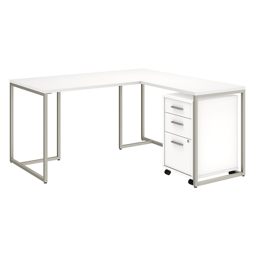 Method 60W L Shaped Desk with 30W Return and Mobile File Cabinet in White. Picture 1