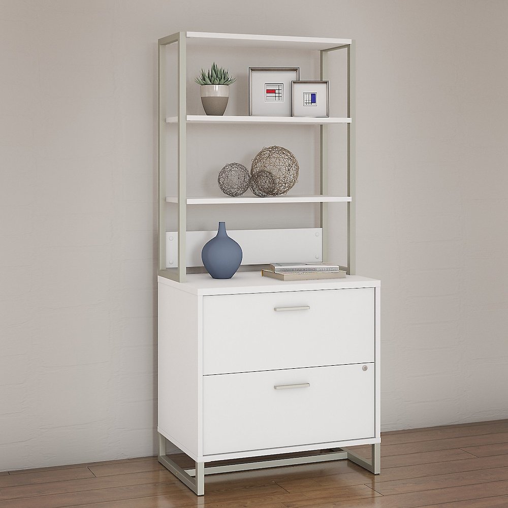 Method Lateral File Cabinet with Hutch in White. Picture 2