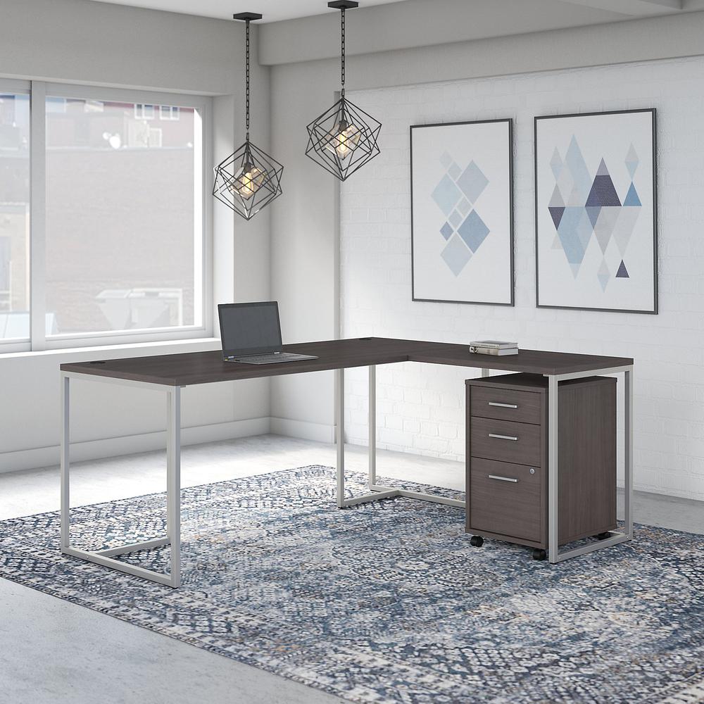 Office by kathy ireland® Method 72W L Shaped Desk with 30W Return and Mobile File Cabinet, Storm Gray. Picture 2