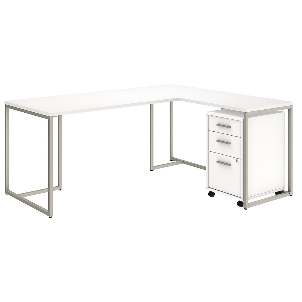 Method 72W L Shaped Desk with 30W Return and Mobile File Cabinet in White. Picture 1