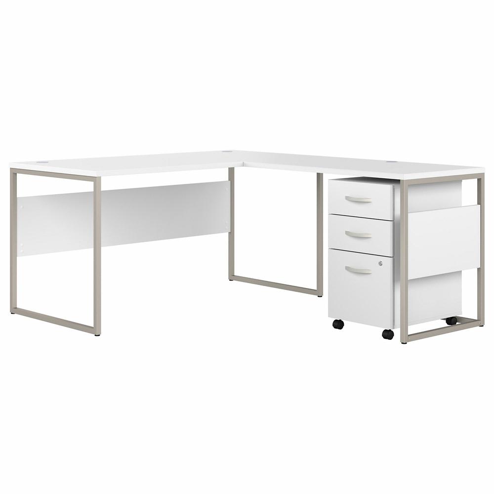 Bush  Furniture Hybrid 60W x 30D L Shaped Table Desk with Mobile File Cabinet, White/White. Picture 1