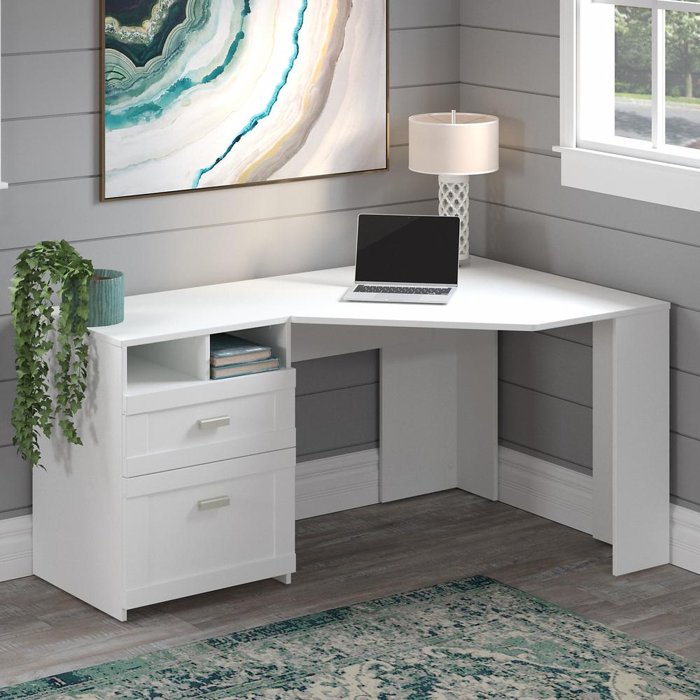 Bush Furniture Wheaton 60W Reversible Corner Desk with Storage in Pure White. Picture 2