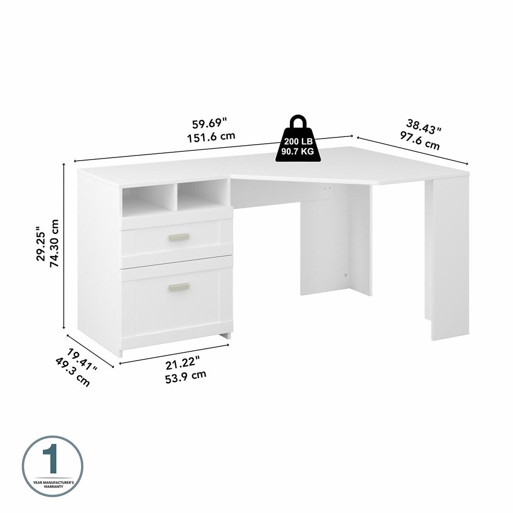 Bush Furniture Wheaton 60W Reversible Corner Desk with Storage in Pure White. Picture 5