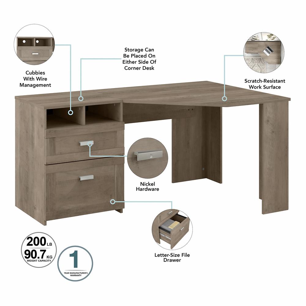 Bush Furniture Wheaton 60W Reversible Corner Desk with Storage in Driftwood Gray. Picture 3