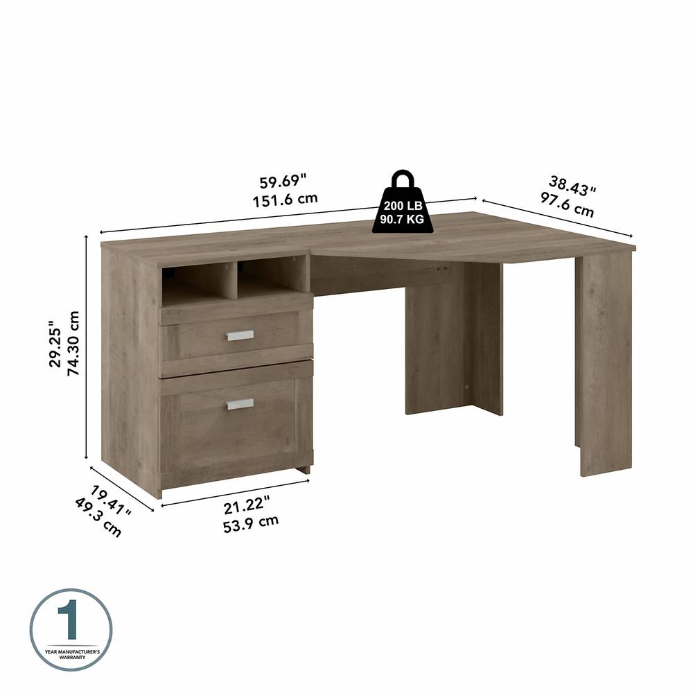 Bush Furniture Wheaton 60W Reversible Corner Desk with Storage in Driftwood Gray. Picture 5