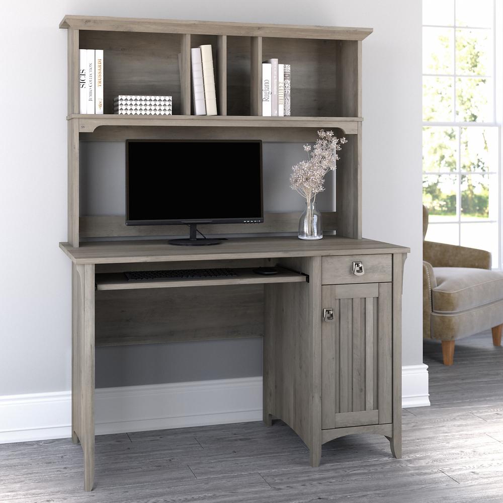 Bush Furniture Salinas Small Computer Desk with Hutch in Driftwood Gray. Picture 2