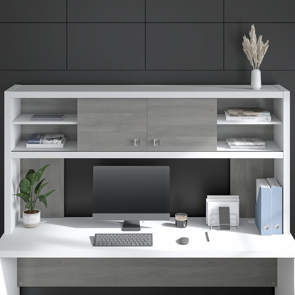 Echo 72W Desk Hutch in Pure White and Modern Gray. Picture 2