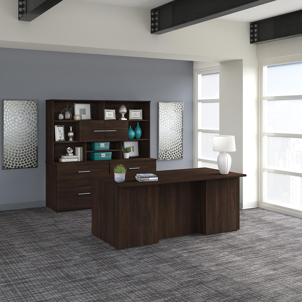 Bush Business Furniture Office 500 72W x 36D Executive Desk with Drawers, Lateral File Cabinets and Hutch, Black Walnut. Picture 2