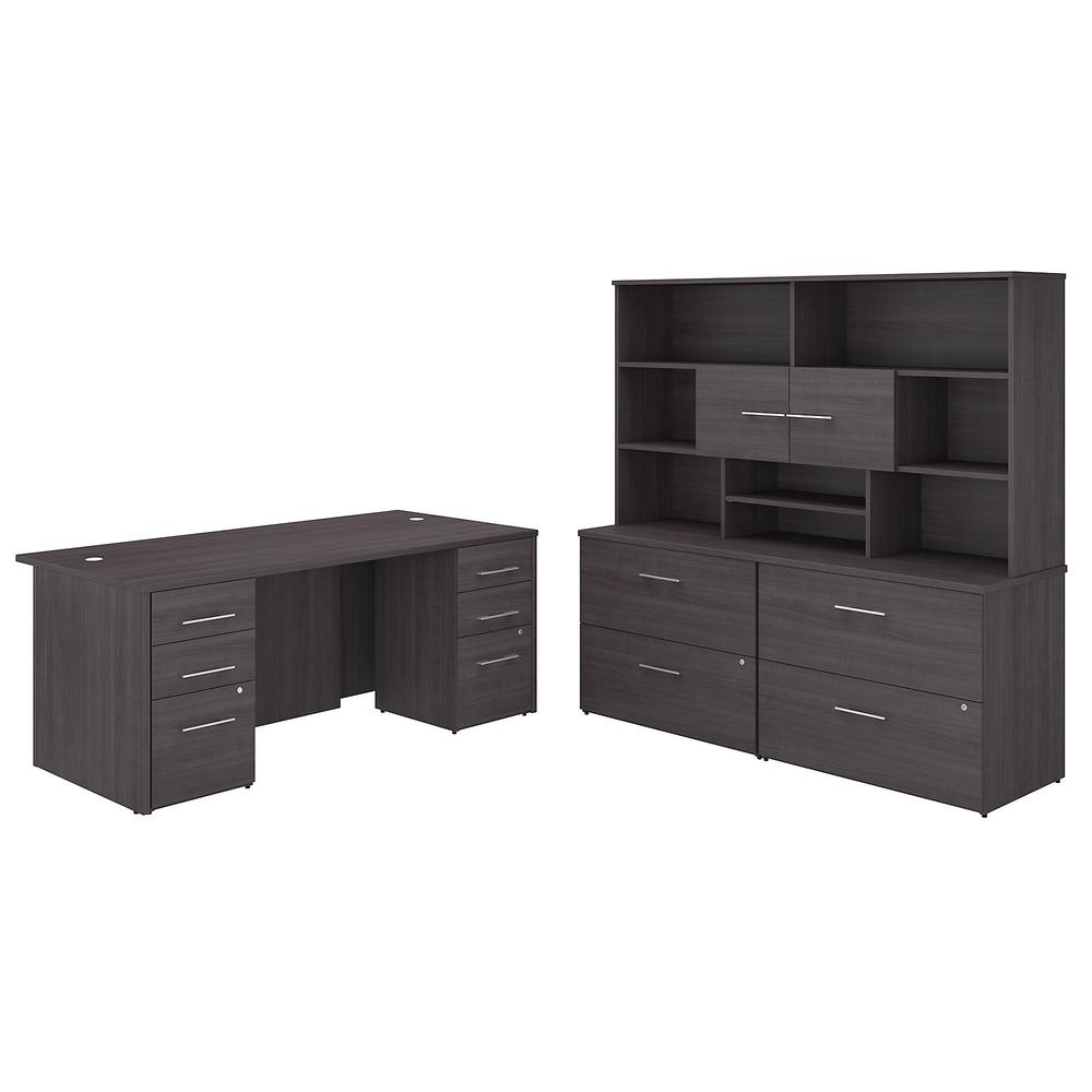 Bush Business Furniture Office 500 72W x 36D Executive Desk with Drawers, Lateral File Cabinets and Hutch, Storm Gray. Picture 1