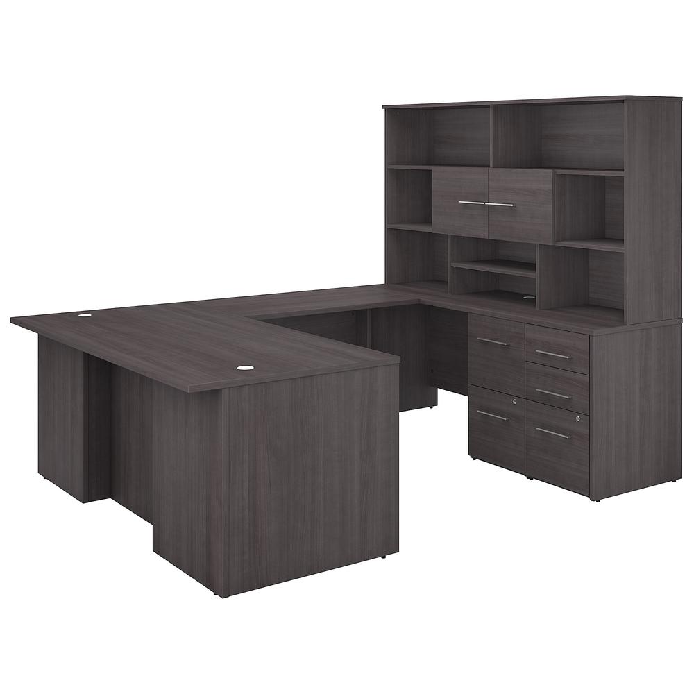 Bush Business Furniture Office 500 72W U Shaped Executive Desk with Drawers and Hutch, Storm Gray. Picture 1