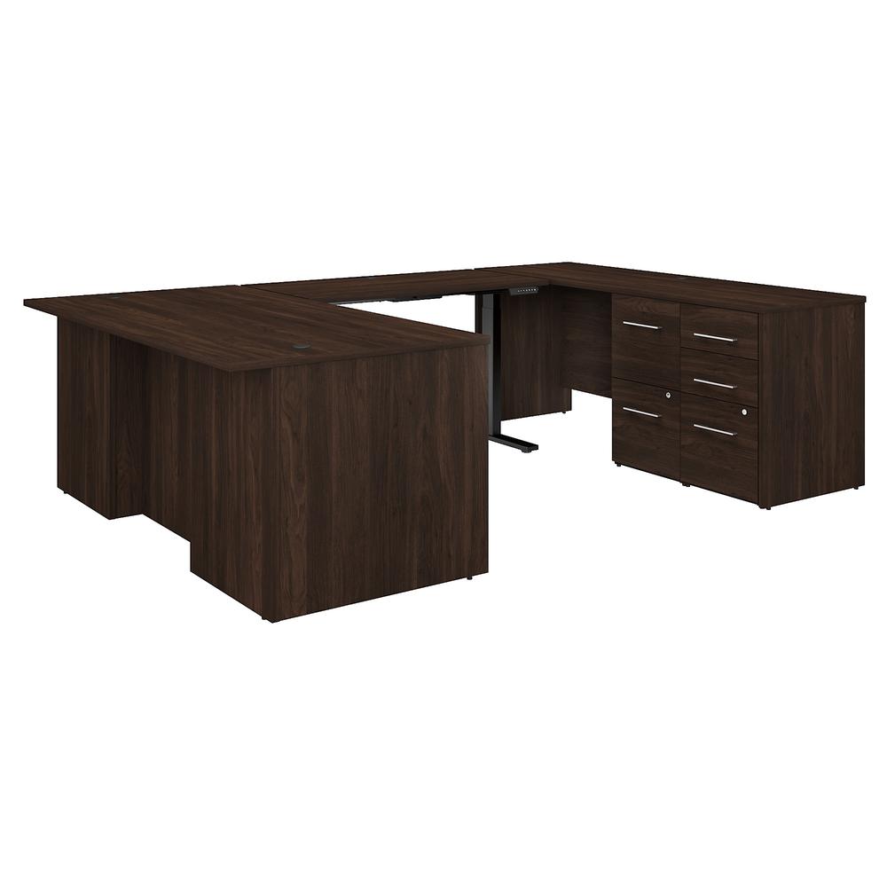 Bush Business Furniture Office 500 72W Height Adjustable U Shaped Executive Desk with Drawers, Black Walnut. Picture 1