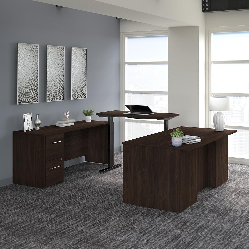 Bush Business Furniture Office 500 72W Height Adjustable U Shaped Executive Desk with Drawers, Black Walnut. Picture 2