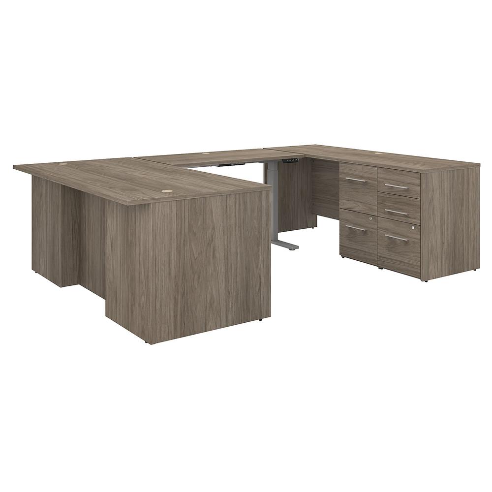 Bush Business Furniture Office 500 72W Height Adjustable U Shaped Executive Desk with Drawers, Modern Hickory. Picture 1