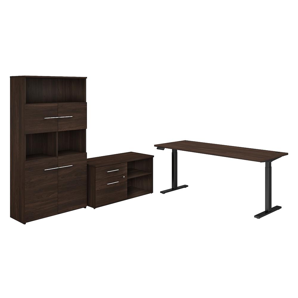 Bush Business Furniture Office 500 72W Height Adjustable Standing Desk with Storage and Bookcase, Black Walnut. Picture 1