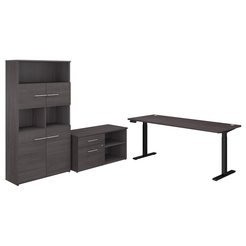 Bush Business Furniture Office 500 72W Height Adjustable Standing Desk with Storage and Bookcase, Storm Gray. Picture 1