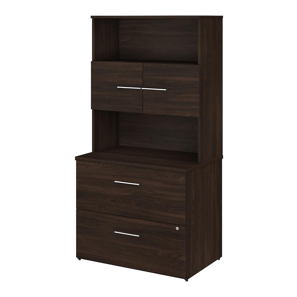 Bush Business Furniture Office 500 36W 2 Drawer Lateral File Cabinet with Hutch, Black Walnut. Picture 1