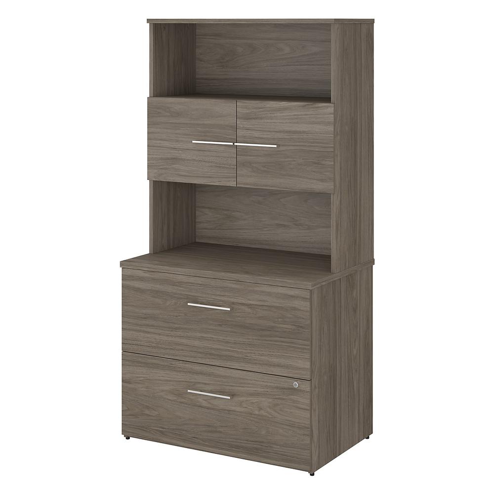 Bush Business Furniture Office 500 36W 2 Drawer Lateral File Cabinet with Hutch, Modern Hickory. Picture 1