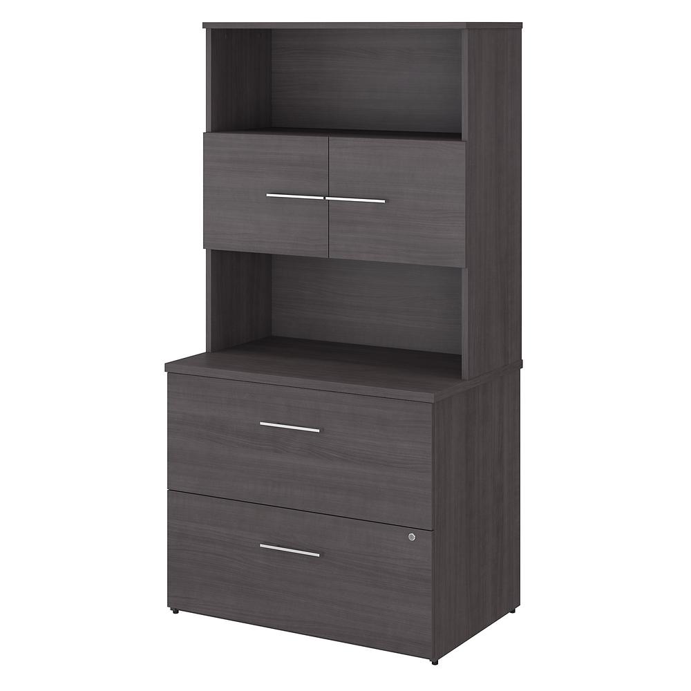 Bush Business Furniture Office 500 36W 2 Drawer Lateral File Cabinet with Hutch, Storm Gray. Picture 1