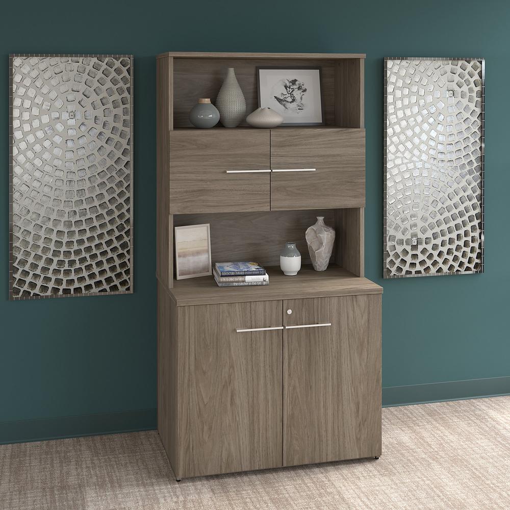 Bush Business Furniture Office 500 36W Tall Storage Cabinet with Doors and Shelves, Modern Hickory. Picture 2