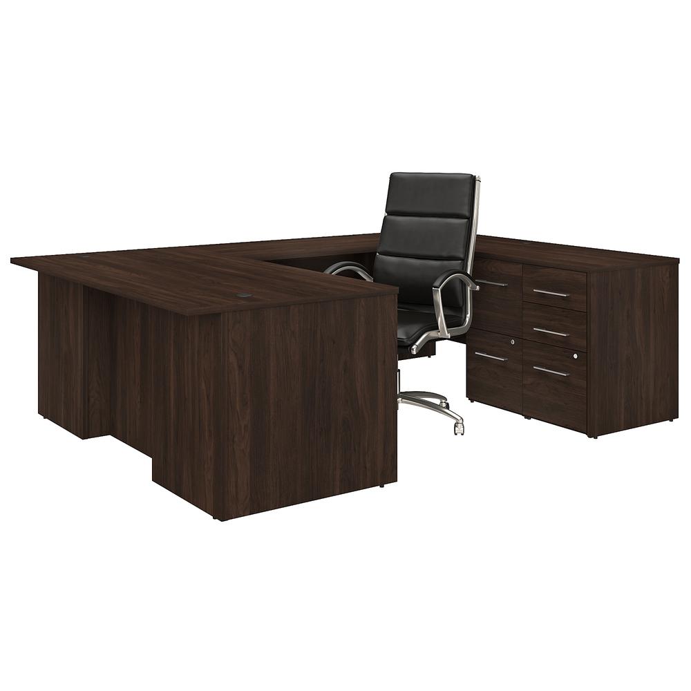 Bush Business Furniture Office 500 72W U Shaped Executive Desk with Drawers and High Back Chair Set, Black Walnut. Picture 1