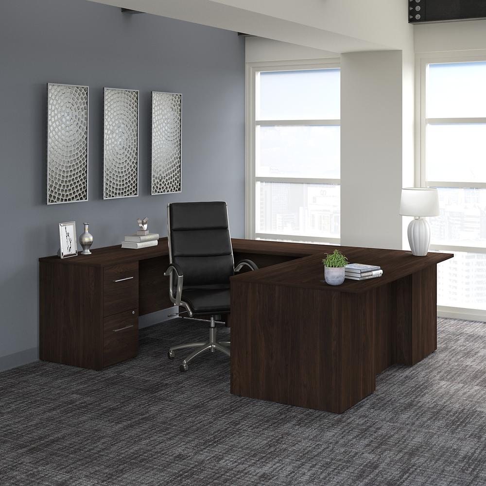 Bush Business Furniture Office 500 72W U Shaped Executive Desk with Drawers and High Back Chair Set, Black Walnut. Picture 3