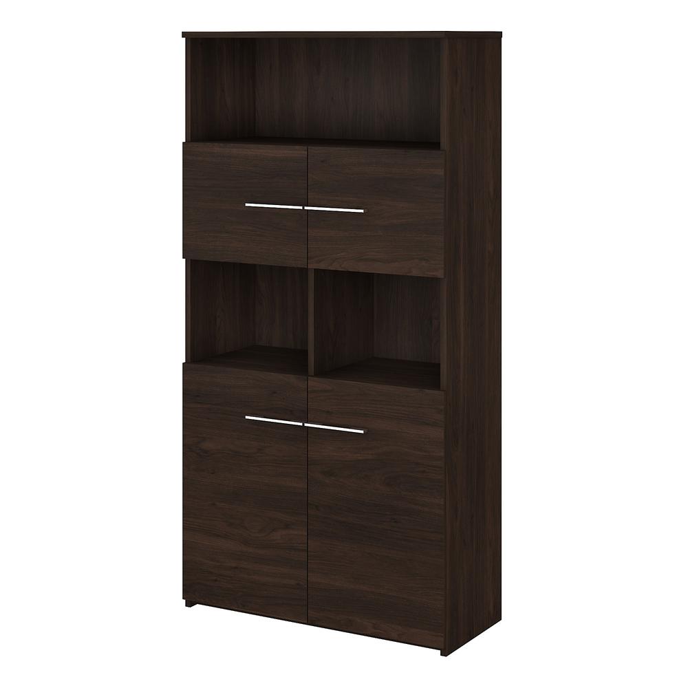 Bush Business Furniture Office 500 5 Shelf Bookcase with Doors, Black Walnut. Picture 1