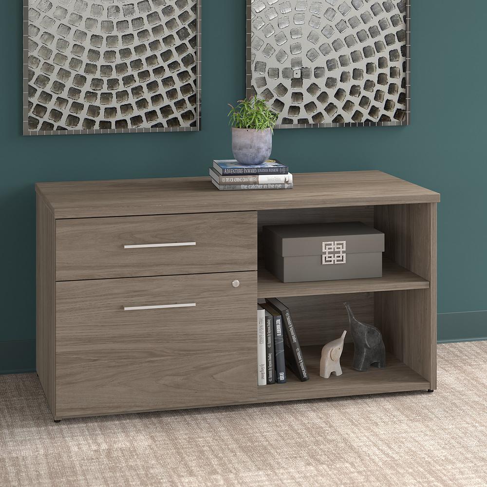 Bush Business Furniture Office 500 Low Storage Cabinet with Drawers and Shelves, Modern Hickory. Picture 2