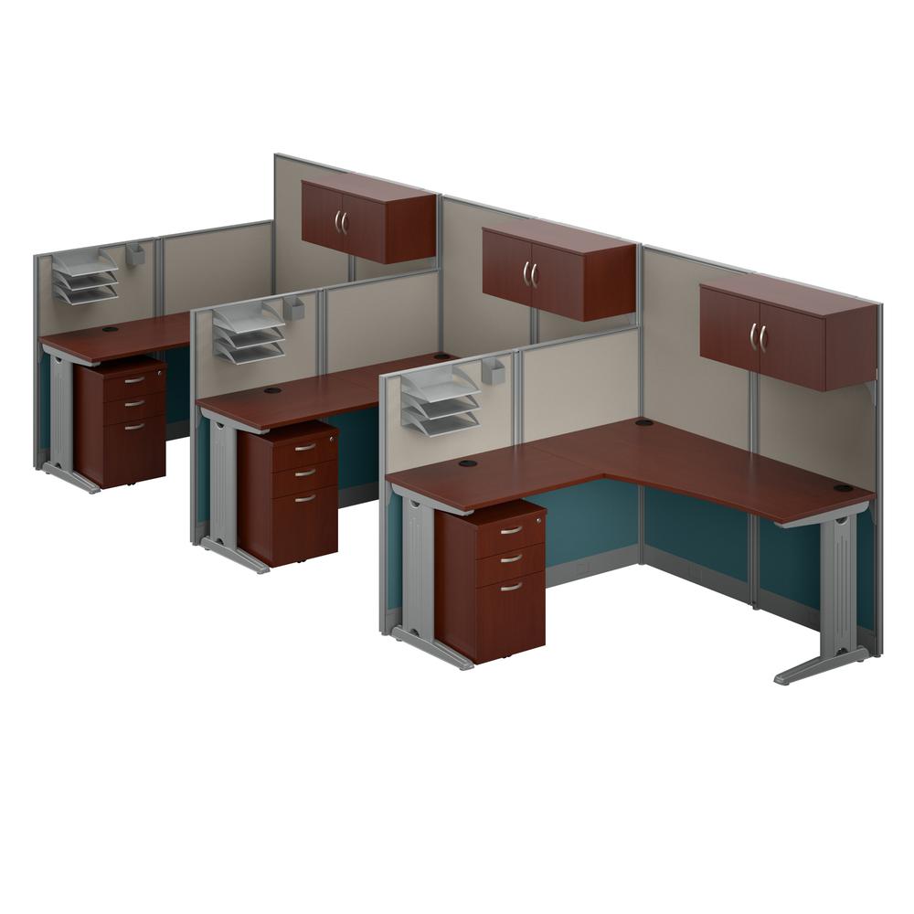 3 Person L Shaped Cubicle Desks with Storage, Drawers, and Organizers. Picture 1