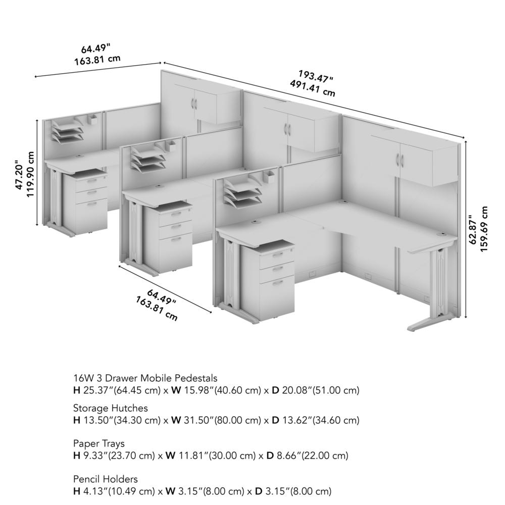 3 Person L Shaped Cubicle Desks with Storage, Drawers, and Organizers. Picture 2